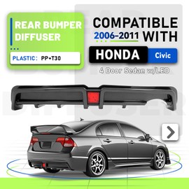 JMTAAT Rear Bumper Diffuser Compatible with 2006-2011 Honda Civic 4 Door Sedan Rear Lower Bumper Lip Splitter Valance with LED Brake Light Bumper Spoiler Carbon Fiber Color