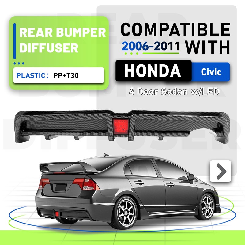 JMTAAT Rear Bumper Diffuser Compatible with 2006-2011 Honda Civic 4