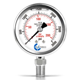 CARBO Instruments 2 1-2" Pressure Gauge, All Stainless Steel Wetted Parts, Case, Connection, Liquid Filled, 0-3000 psi/kPa, Lower Mount 1/4" NPT