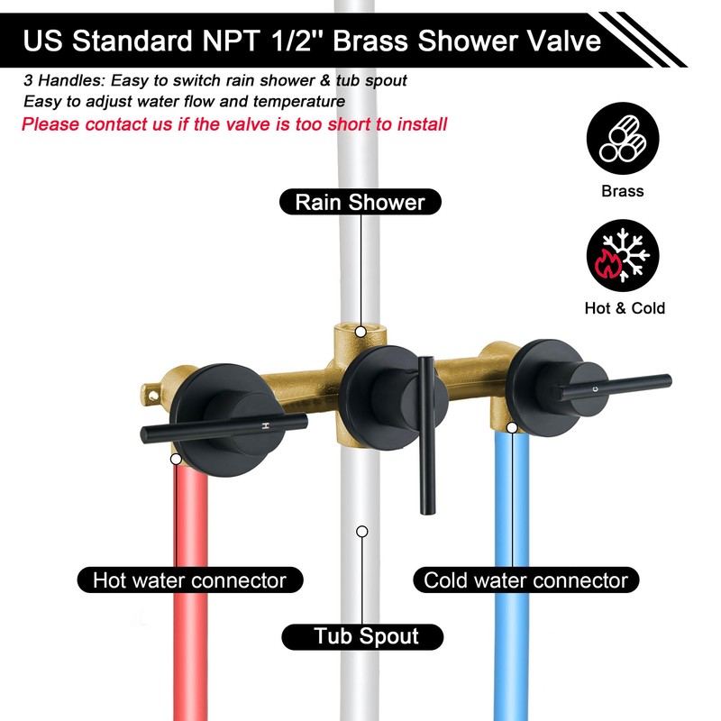 SUBEIXI 3 Handle Tub Shower Faucet Shower Head Holder with