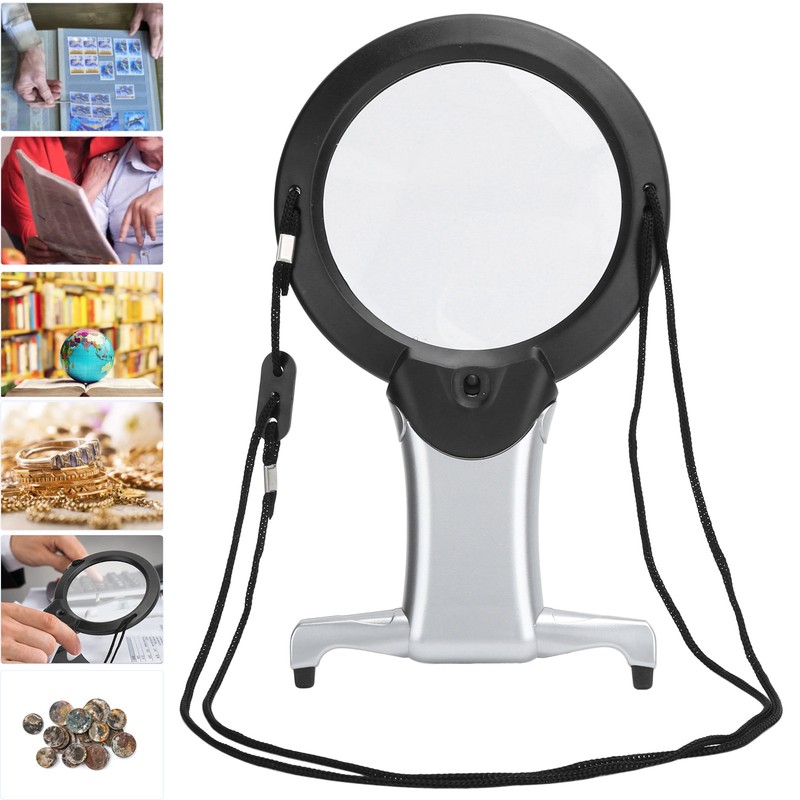 26X Dual LED Reading Magnifier Handheld Neck Wearing MultiFunction Table