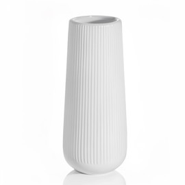 UoYeet Modern Ceramic Vase for Flowers and Pampas Grass, White Flower Vase with Stripes Pattern for Table Centerpieces and Rustic Farmhouse Decoration