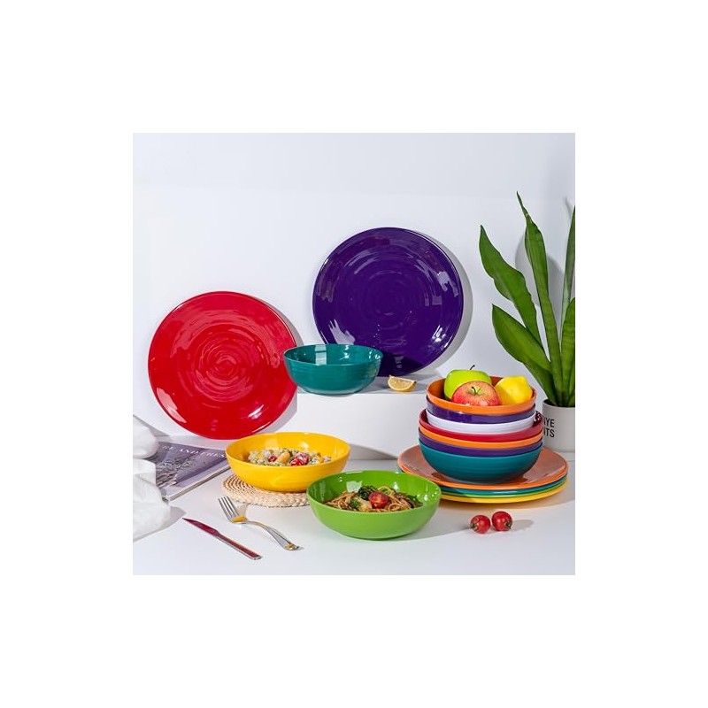 ZAINCA Melamine Dinner Plates, Round Plates,Shatter Resistant, 11 inch, set