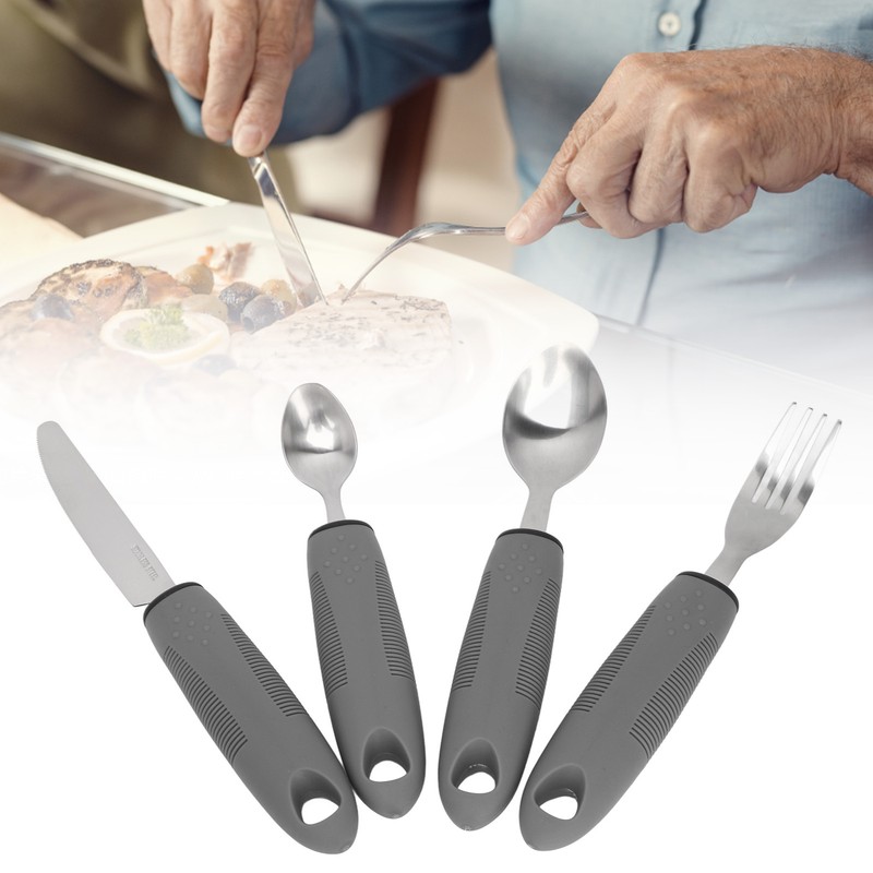 4Pcs Adaptive Utensils Weighted Non Slip Rubber Handle for Hand