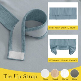 NICETOWN Faux Linen Curtain for French Door - Blackout Self Adhesive Window Curtain Thermal Insulated Privacy Blinds for Sidelight Curtains Energy Efficient, 26 x 80 inch Long, Mist Blue, 1 PC