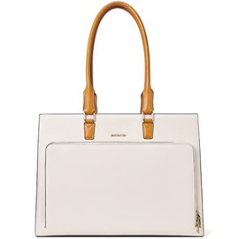 BOSTANTEN Leather Briefcase for Women Vintage 15.6 inch Laptop Bag Business Tote Shoulder Handbag Beige