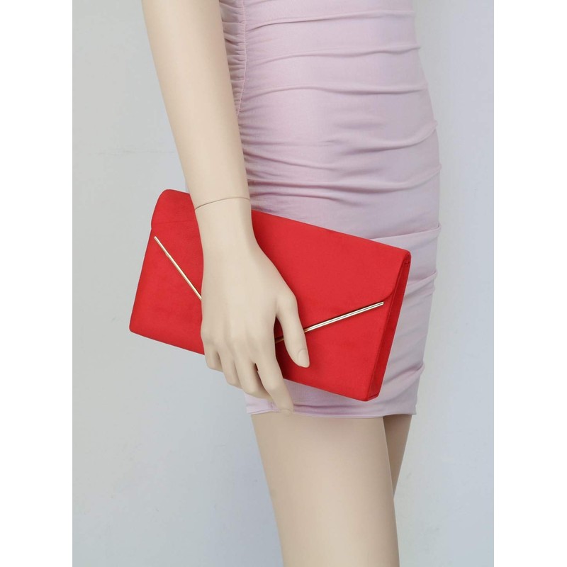 Girly Handbags Ladies Faux Suede Envelope Clutch Bag, mustard, Modern