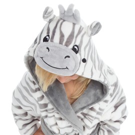 Kids Infant Girls Boys Unisex Hooded Dressing Gown Animal Themed Robe Zebra 3-4 Years White