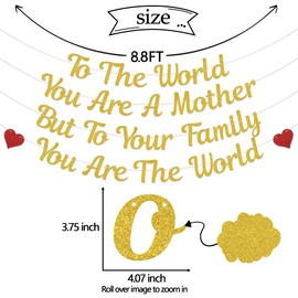 To The World You Are A Mother But To Your Family You Are The World Banner, Happy Mothers Day Banner, The Mom The Myth The Legend Mom Birthday Decorations, Feliz Dia De Las Madres Party Sign Gold & Red Double-Sided