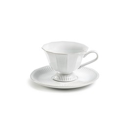 Gracie China Shop Grace Color Reactive Fine Porcelain Fluted Tea Cup and Saucer (Ivory Off White), Regular