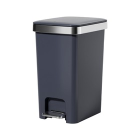Rectangular Kitchen Step Trash Can with Soft-Close Lid, Gray Plastic Slim Trash Can with Foot Pedal – Waste Baskets with Lids 4 Gallons, Step-On Trash Can for Bathroom, Small Trash Can with Lids