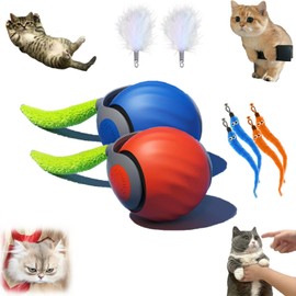 [More Tails] Speedy Tail 2.0 - with 4 Tails, Automatic Moving Cat Toy Ball with Tail, Smart Interactive Cat Toy Ball, Interactive Cats Toys for Indoor, Pet Chase Toy, Two Speed Adjustment (2*Mix)