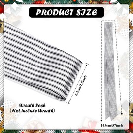 2Pcs Wreath Sash for Front Door Black Strip Door Wreath Sash Satin Wreath Sash Embroidery Monogram Black White Wreath Satin Sash for Wreath Accessories Garland Yard Doorway Indoor Outdoor Wall Decor