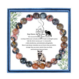 LIUANAN Raccoon Charm Bracelet for Women Picasso Jasper Spirit Animal Jewelry Adaptability Protection Creativity Gift for Her Mom Grandma Daughter Niece Birthday (Raccoon)