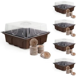5 x Propagation Box Set with 60 Coconut Pellets - Mini Greenhouse Indoor for Pre-Cultivation and Cultivation of Herbs, Vegetables and Flowers