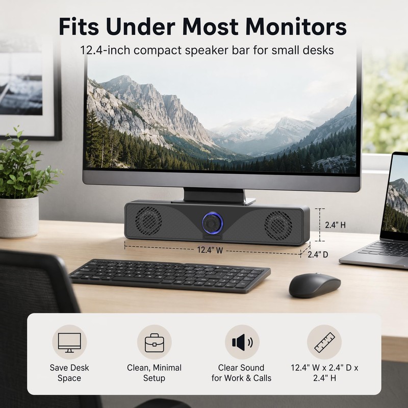 BRYNCO Computer Speakers for Desktop Monitor, USB Powered Wired PC