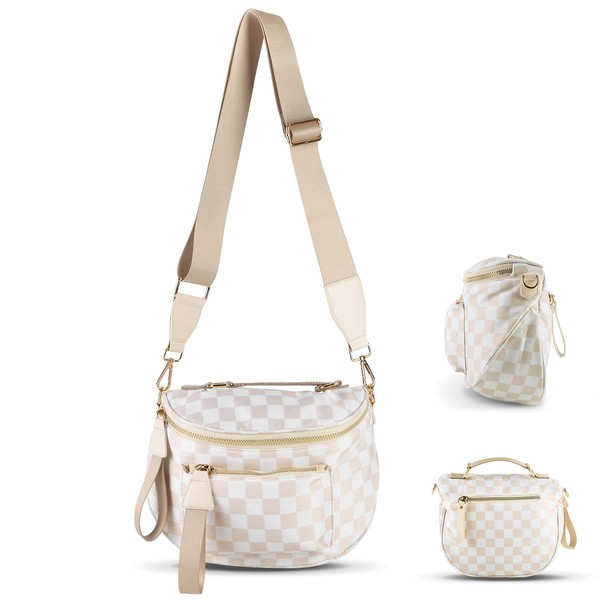 Checkered Crossbody Bag Bum Bag Spacious Checkered Purse Fanny Packs,Upgraded