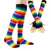 YELAIVP Stripe Rainbow Thigh High Socks Over Knee Socks Fingerless