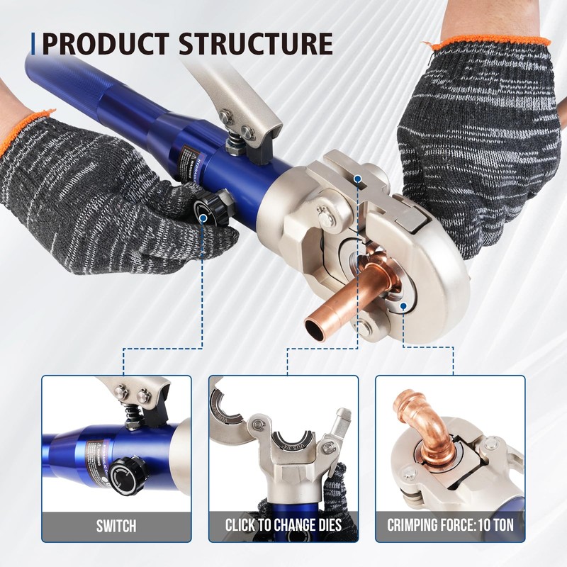 BANCHEE Hydraulic Copper Tube Fittings Crimping Tool with 1/2,3/4 and