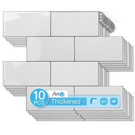 Art3d 10-Pack Heavy-Duty Peel and Stick Backsplash, 12.6 x 10.6 Inch Stick on Wall Tiles for Kitchen Bathroom Countertop Decor, Warm White with Gray Grout