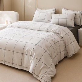 CLOTHKNOW Plaid Queen Size Comforter Set 3Pcs White Black Bedding Comforter Sets Big Checker Queen Comforter
