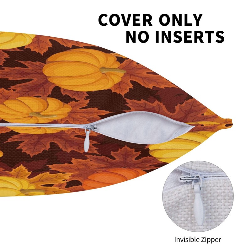 Orange Yellow Pumpkins Throw Pillow Covers Autumn Maple Leaves Thanksgiving