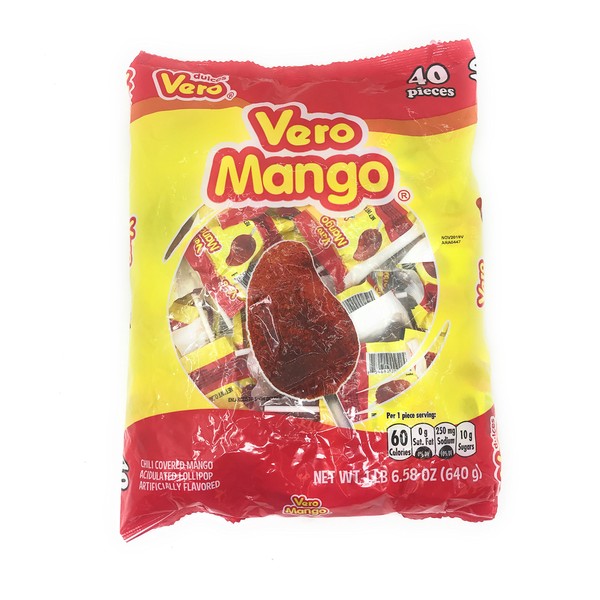 Dulces Vero Vero Mango Paletas Sabor Fresa Con Chile Mexican Hard Candy Chili Pops 45 Pc