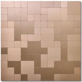 DICOFUN 10 Sheets Copper Peel and Stick Tile Backsplash, Stainless Steel Kitchen Metal Backsplash Tile, Stick on Backsplash for Stove, Brushed Gold