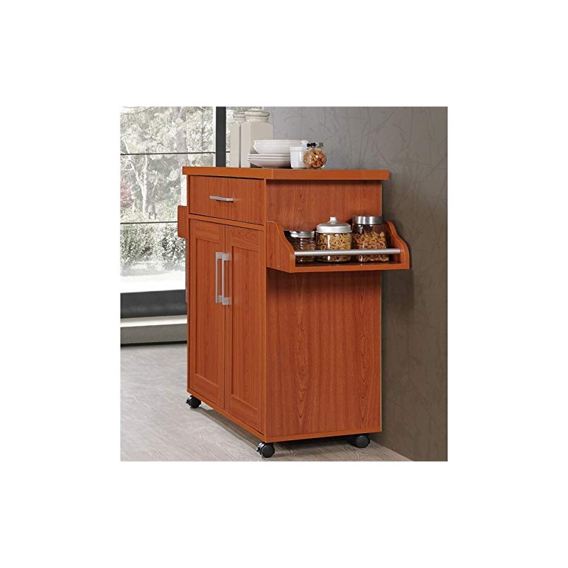 Pemberly Row Kitchen Island with Spice Rack in Cherry