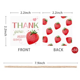 Strawberry Thank You Berry Much Tag Sweet Strawberry Themed Birthday Party or Baby Shower Thank You Gift Tags Great for Party Favors - Set of 50 (Square)