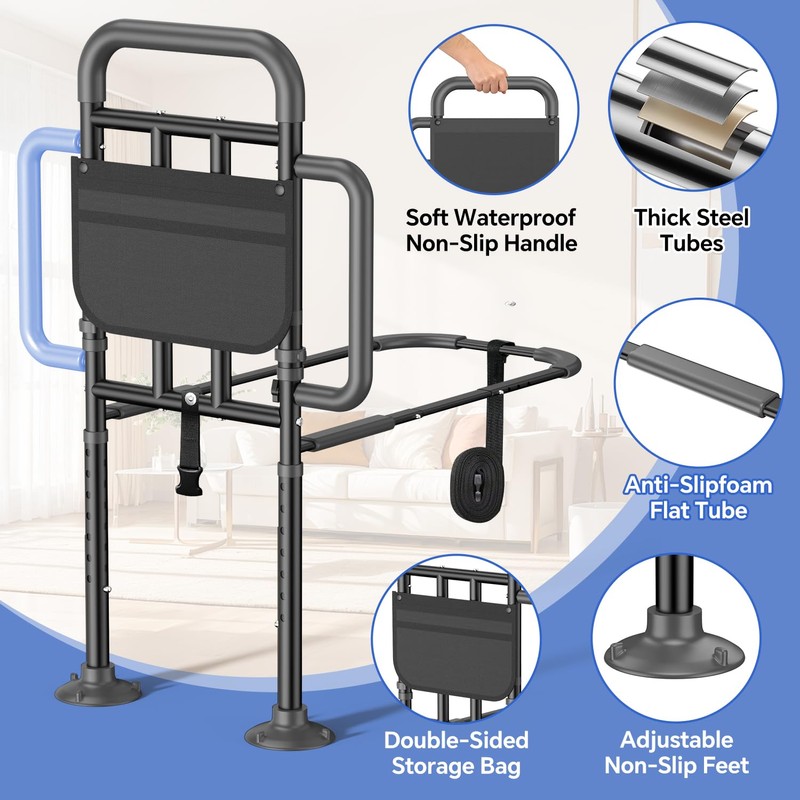 Bed Rails for Elderly Adults Safety with Non-Slip Handle，Adjustable Bed