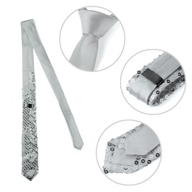 sourcing map Men's Sequin Ties Self Tied Shine Skinny Necktie Fashion Tie Sparkly for Disco Party Costume Gray One Size