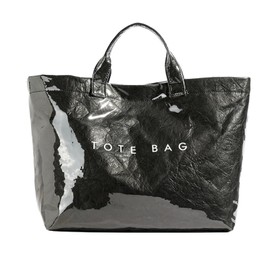 Antelf Tote Bag for Women - PVC Letter Handbag, Large Kraft Paper Top Handle Hobo Bag (Black)