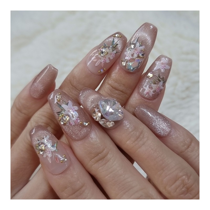 Rose gold shell butterfly handmade nail tip - long ballerina