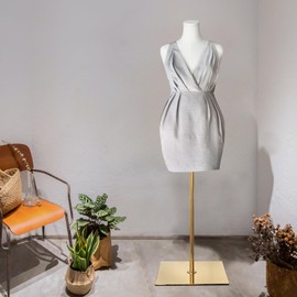 Female Mannequin Torso Women Dress Form Plus Size Sewing Mannequins 50"-70" Height Adjustable Dress Model Female Manikin Clothing Form Half Body Tripod Stand Size 10-12 Gold