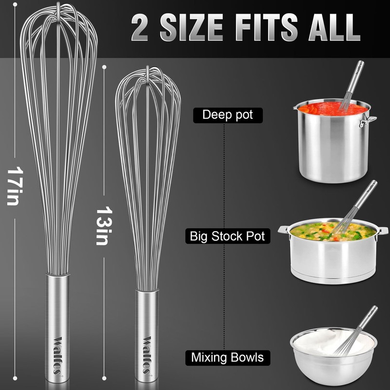 Walfos Whisks Large Whisk Set of 2, Heavy Duty Stainless