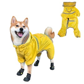 Impermeable para Perros, Chubasquero Deportivo con Capucha con Tiras Reflectantes y Patas Ajustables, Chubasquero portátil para Perros pequeños y medianos (Large)