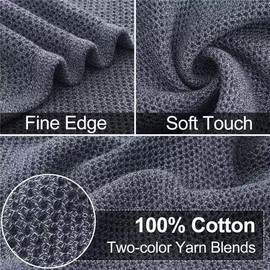 Mordimy Kitchen Towels 100% Cotton Waffle Weave Dish Towels, Soft, Super Absorbent and Quick Drying Hand Towels with Hanging Loop, 4 Pack, 15 x 26 Inch, Black