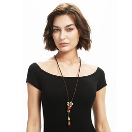 BELLEXIXI Adjustable Bobo Bohemian Vintage Long Ceramics Beads Beaded Tassel Necklace Sweater Chain for Women (Red Flower)
