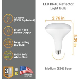 Diodesy- Pack of 6 BR40/LED/13W/930 BR40 LED Reflector Light Bulb, Indoor Flood Light, CRI90, 3000K Soft White, 13W (85W Equivalent), 1150 Lumens, Interior Dimmable Recessed Can Light Bulb, ETL Listed