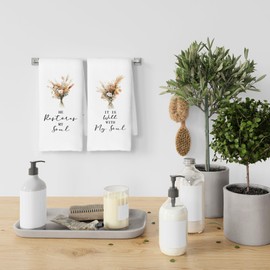 CUANFDDSF He Restores My Soul Christian Flowers Kitchen Towels Set of 2, Bible Verse Christian Gifts for Women, Christian Home Decor Religious Scripture Tea Towels Kitchen Hand Towels 16x24 Inch