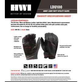 HWI Gear LDU100 Light Duty Leather Work Utility Gloves, Thick Cowhide, Flexible, Durable, Water Resistant, Outdoor Sports Black, X-Large