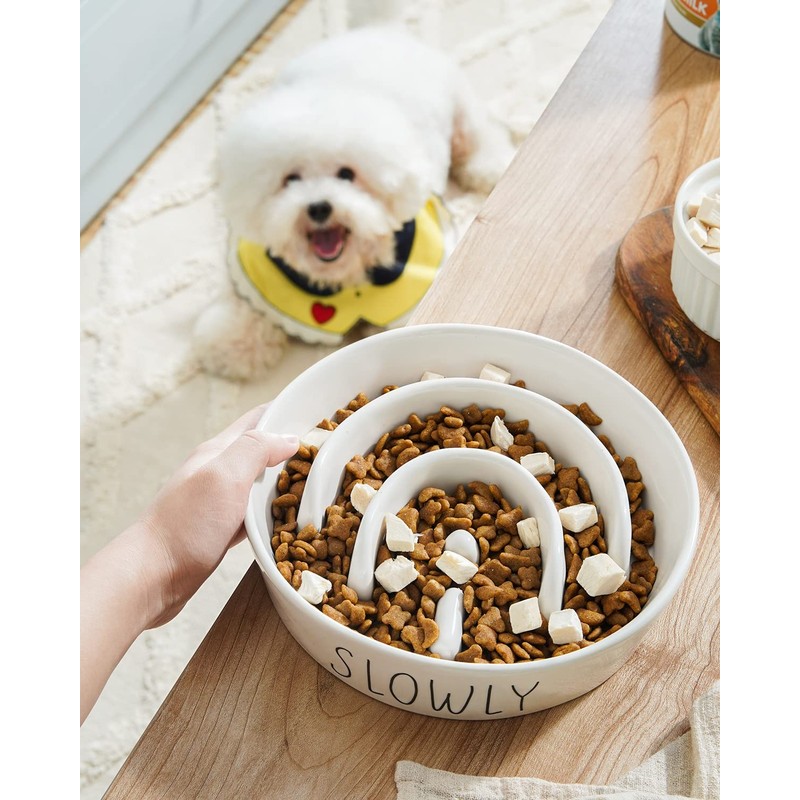 Slow Feeder Dog Bowl - 1.5 Cups Ceramic Puzzle Feeder