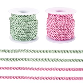 Pandahall 2 Rolls Braided Twisted Ropes Green Pink Polyester Twine Cord Rope 3-Ply Twisted Decorative Cord Braided Cording Thread String for Home Decor Curtain Sewing Craft Decoration