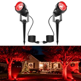 L LOHAS LED Christmas Spotlight Outdoor, Red Spot Lights for Yard, Auto On/Off 5W 120V Landscape Lighting for House, Holiday, Trees, Decoration, 450LM IP66 Waterproof, UL Listed, 2 Pack
