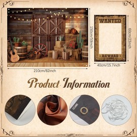 Motipuns Western Cowboy Party Decorations Western Backdrop and Wanted Photo Booth Set, Rodeo Backdrop Photoshoot Fun Selfie Frame Western Party Supplies for Adult Birthday Western Cowboy Party Decor
