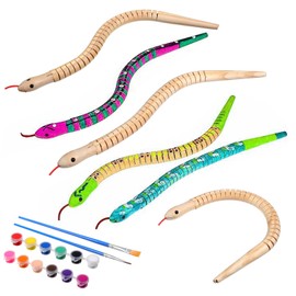 20 Pieces Wooden Snake Bulk Jointed Flexible Unfinished Wooden Wiggly Snake with 12 Colors Acrylic Craft Paint and Paint Brush for Arts and Crafts Reptile Party Decoration