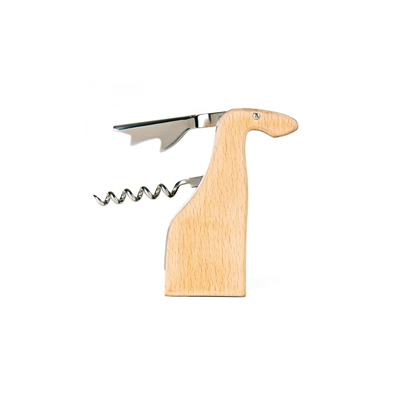 Kikkerland Stainless Steel Bar Accessories Double Hinged Deer Corkscrew, Wood