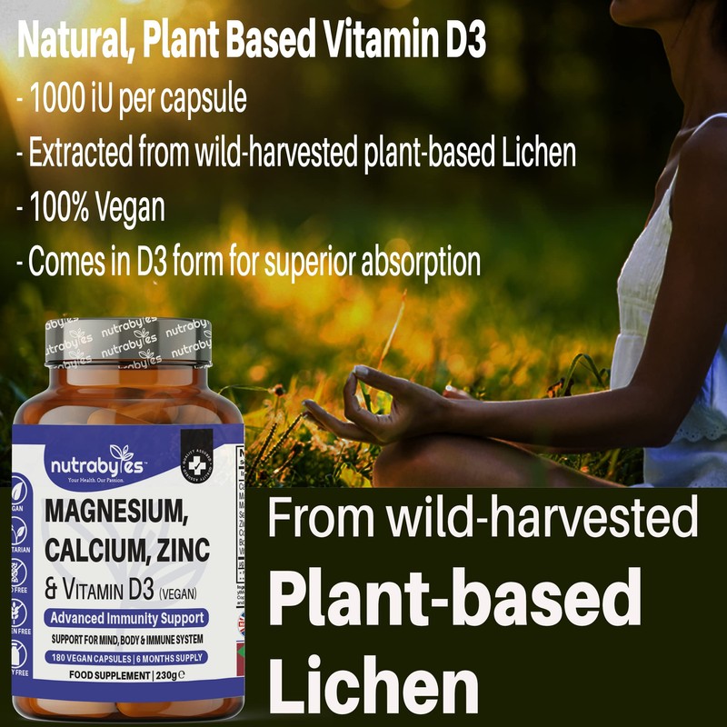 Magnesium Calcium Zinc & Vitamin D3 Vegan Supplement, Advanced Immunity