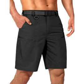 Shallowlulu Mens Cargo Hiking Shorts Water Resistant Quick Dry Lightweight Breathable Tactical Shorts with Nylon Belt, Black, 44W x 10L